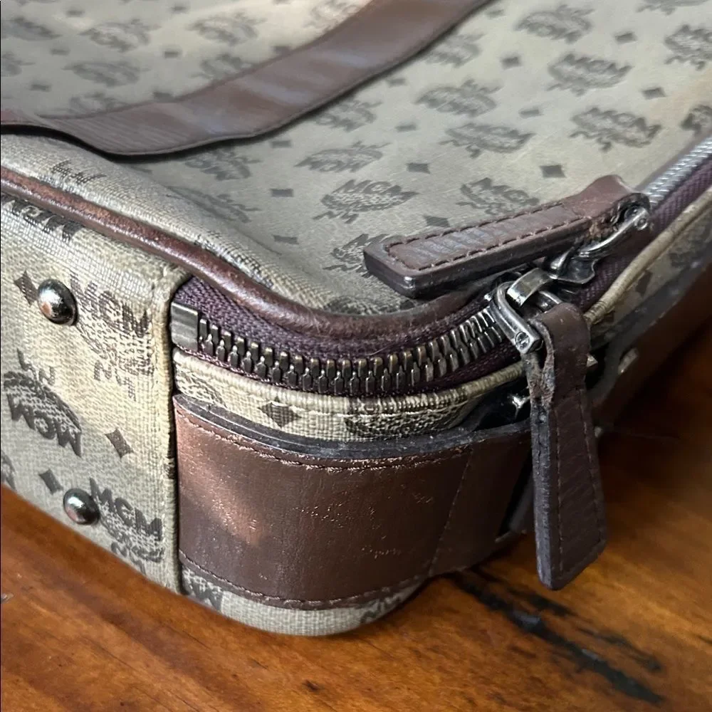 MCM Monogram Brown and Cream Briefcase impeccable